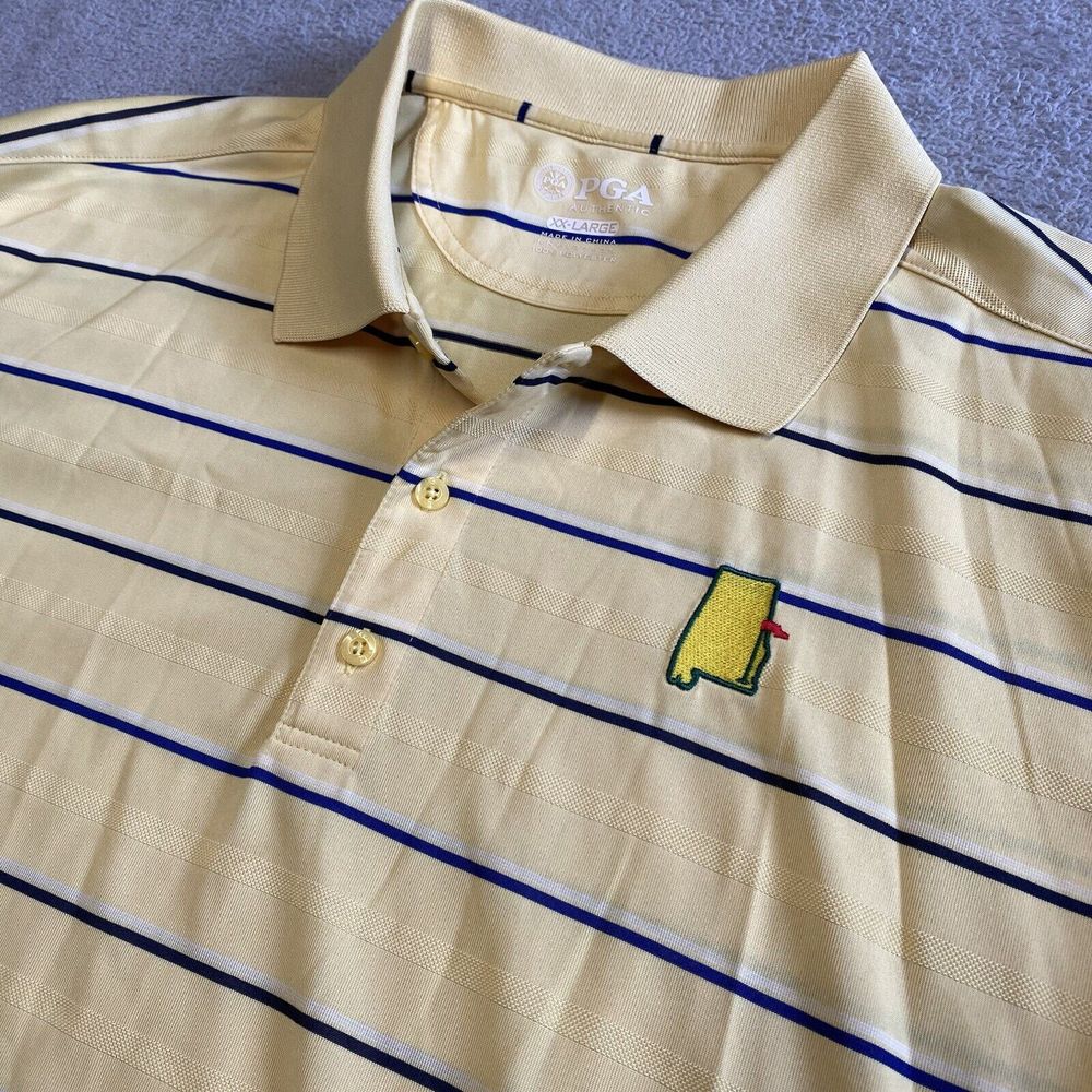 Pga Golf Polo Shirt Mens Xxl Yellow Striped Future Masters Logo Alabama